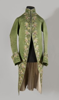 Habit à la française, Floral and plant motifs; embroidered green silk with small bouquets of