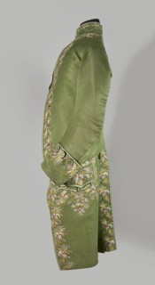 Habit à la française, Floral and plant embroidered motifs; green silk embroidered with small
