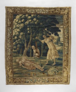 Tapestry, Mythological scene: in the center foreground Endymion lies on the ground with a staff