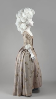 Robe à l'anglaise dress, purchase provenance noted, flower bouquets ornament, gathers clothing