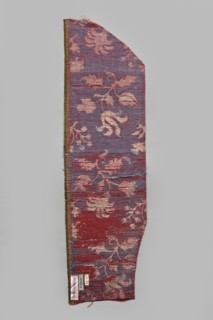 Fragment of fabric, silks, patterned brocade with floral and plant motifs, double-warp brocade. On