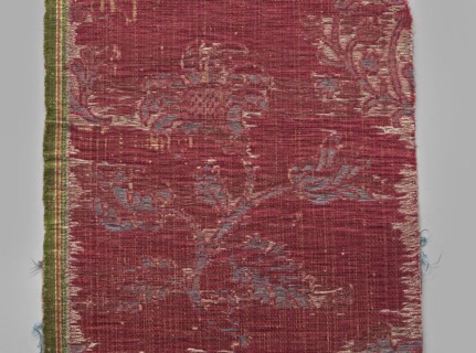 Fragment of fabric, silks, patterned brocade with floral and plant motifs, double-warp brocade,