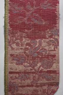 Fragment of fabric, fabrics, silks, fabric with preserved selvedge, patterned brocade, floral and