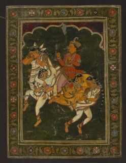 Composite miniature on leather, 18th century, India possibly Rajasthan. Height 26.0 cm, width 19.5