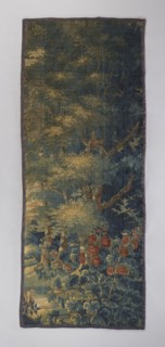 Fragment of verdure tapestry depicting flowers, leaves, floral ornaments, trees, birds, pastoral