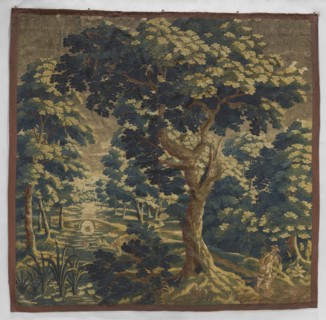 Tapestry — verdure., Subject: in the foreground a large tree with leafy branches filling the upper