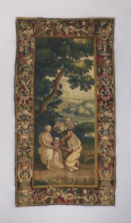 Figural tapestry, flowers, floral ornaments, Dionysus mythology, mythological scenes, mythological