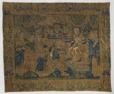 Figural tapestry; late 16th century, Flanders. On the right, a king wearing a crown and holding a