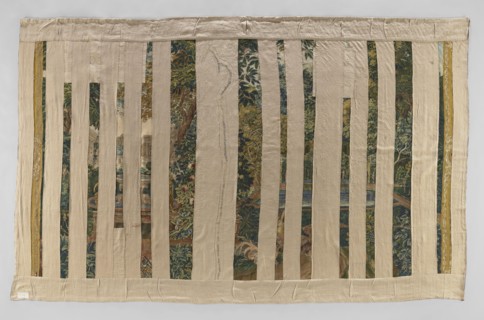 Tapestry — verdure; unidentified maker;, noted; flowers, floral ornaments, roosters, birds,