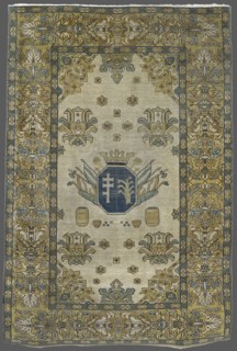 Rug with the Potocki and Mniszech coats of arms. 1st half of the 18th century. Poland Brody ?.