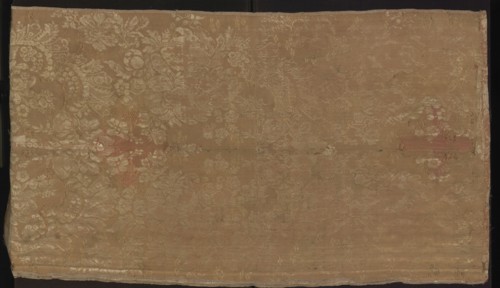 Fabric fragment, fragments of silk fabrics, patterned pseudo-damask with floral and plant patterns
