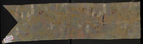 Fabric fragment, origin unknown, early 18th century, France. Fragment cut in the form of a chasuble