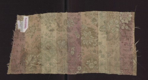 Fabric fragment, silk, early 18th century, France. Fragment of patterned fabric with preserved