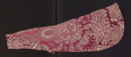 Fragment of fabric. Two fragments trimmed to the sides of a chasuble, single-sided damask;