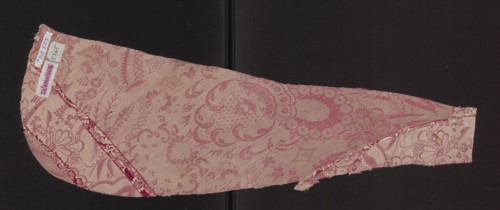 Fragment of fabric. Two fragments trimmed from the sides of a chasuble. Single-sided damask;