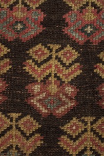 Carpet, Main field with floral branches arranged in alternating rows. Two-band border: wide inner