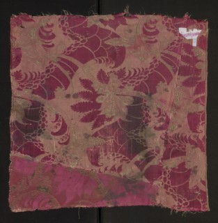 Fabric fragment, silk, two-tone silk damask, patterned with plant motifs in the Bizarre style, ca.