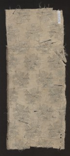 Fabric fragment, 17th century, France. Fragment of silk patterned fabric with preserved design: