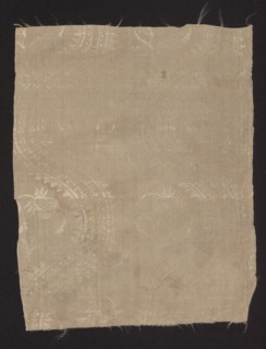 Fragment of silk fabric, damask with plain weave background and a lisere pattern, floral pattern,