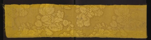 Fabric fragment, silk fabrics, unknown provenance; fragments of patterned silk damask with floral