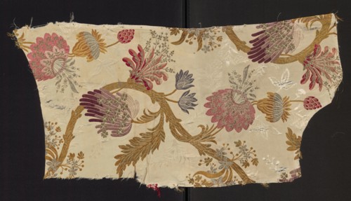 Fragment of upholstery fabric, silk and cotton brocade, cream grosgrain ground brocaded with