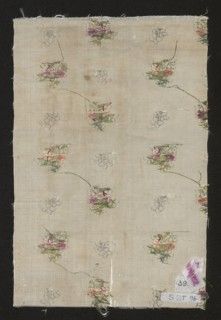 Fabric fragment. Fragment of silver-and-white silk fabric with miniature flower bouquets and floral