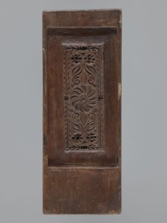 Double-sided gingerbread mould. Obverse: rectangular floral and geometric ornament; reverse: image