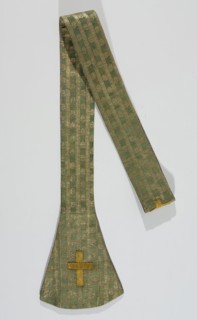 Stole, liturgical vestment, made of 18th-century silk fabric with a fine pattern of stylised floral