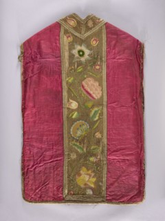 Chasuble, Liturgical vestment, 1797, Poland. The back features a column embroidered with colorful