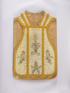 Chasuble, Liturgical vestment, 18th century, Poland. Front column embroidered with stylized flowers