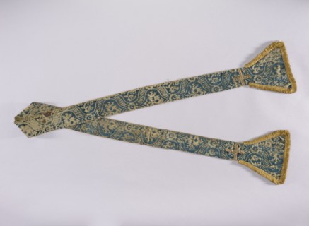 Stole, church paraments; embroidered with flowers, leaves, and crosses; liturgical vestment with