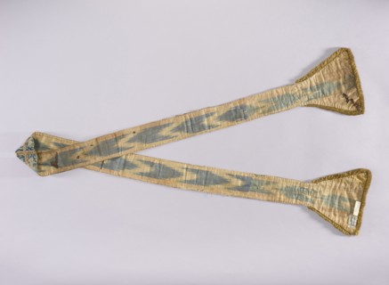 Stole, church paraments; features flowers, leaves, crosses; liturgical vestment with plant