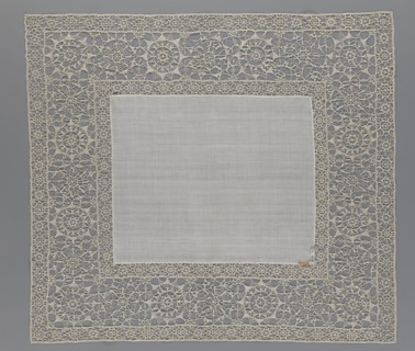 Doily, geometric ornaments, rosettes ornament, doily with smooth center. Edge made of white linen
