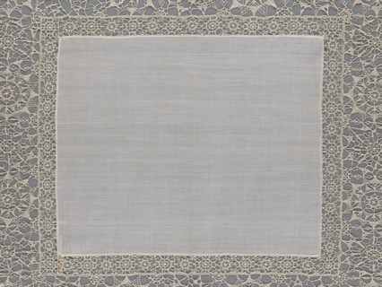 Doily, geometric ornaments; rosettes ornament; doilies. Smooth center. Edge made of white linen