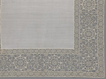 Doily, geometric ornaments, rosettes ornament, doilies. Smooth center. Edge made of white linen