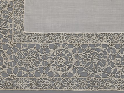 Doily, geometric ornaments, rosettes ornament, doilies. Smooth center. Edge made of white linen