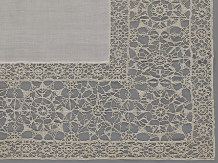 Doily, geometric ornaments, rosettes ornament, doilies. Smooth center. Edge made of white linen