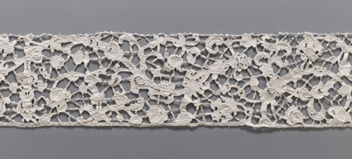 Lace fragment, needle lace, floral ornaments with a pattern of large, thick branches with stylized