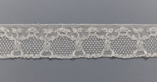 Lace fragment, purchased provenance noted, lace, Malines Mechelen lace, shell and plant pattern;
