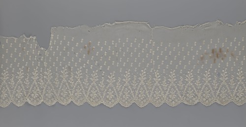 Lace fragment - shuttlecock, mid-19th century, France; lace; clothing accessory shuttlecock; lower