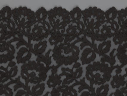 Cape, lace, in the form of a square with two wide, elongated lace ties. Continuous floral ornament