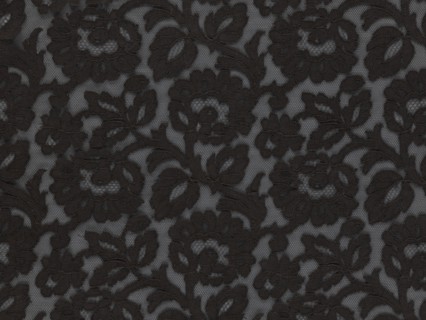 Cape, lace, in the form of a square with two wide, elongated lace ties. Continuous floral ornament