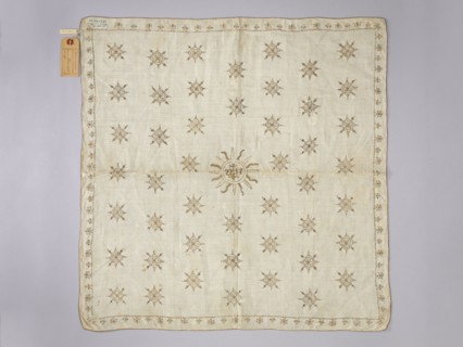 Velum made of white linen fabric with a rare plain weave 25 warp threads and 30 weft threads per 1