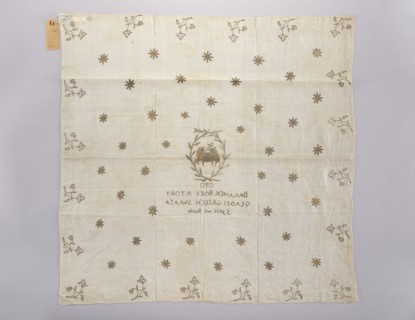 Church napkin. Linen napkin with a rare plain weave 34 warp and weft threads per 1 cm, embroidered