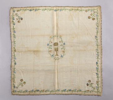 Church napkin. Napkin made of linen fabric with a rare plain weave. Embroidered with chain stitch