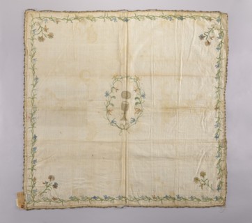 Church napkin made of linen fabric with a rare plain weave. Embroidered with chain stitch using