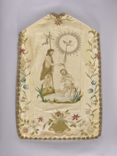 Chasuble, 18th century, Poland. Cream silk grosgrain with cotton lining and thick canvas backing;