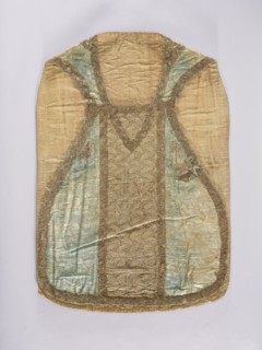 Chasuble, silk liturgical vestment, 18th century, France. Chasuble made of patterned silk fabrics: