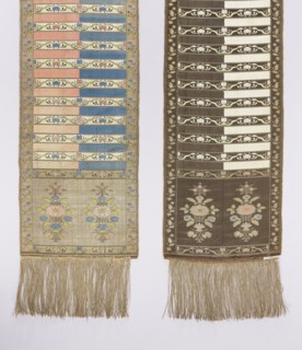 Kontusz sash. Semi-solid, four-sided sash with plant and flower-bush ornament; bipartite heads with