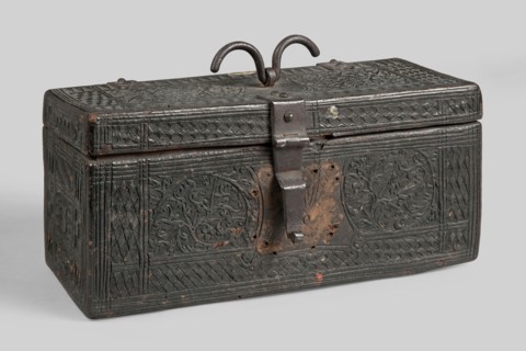 Casket, plant decoration, shields, dates, geometric ornament, early 16th century, possibly France,